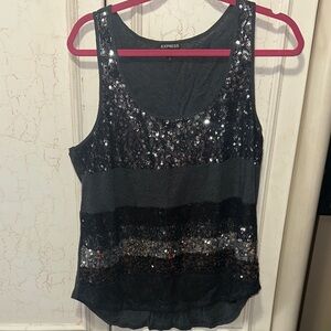 Express Black and Silver Sequin Tank Top